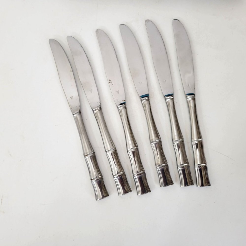 Vintage Stainless Knives with Faux Bamboo Handles Set of Six Boxed - Picture 3 of 9